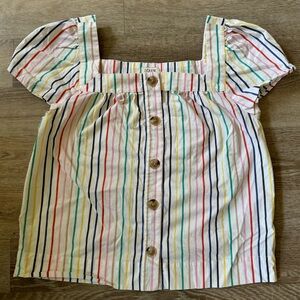 J Crew button up blouse white with rainbow stripes